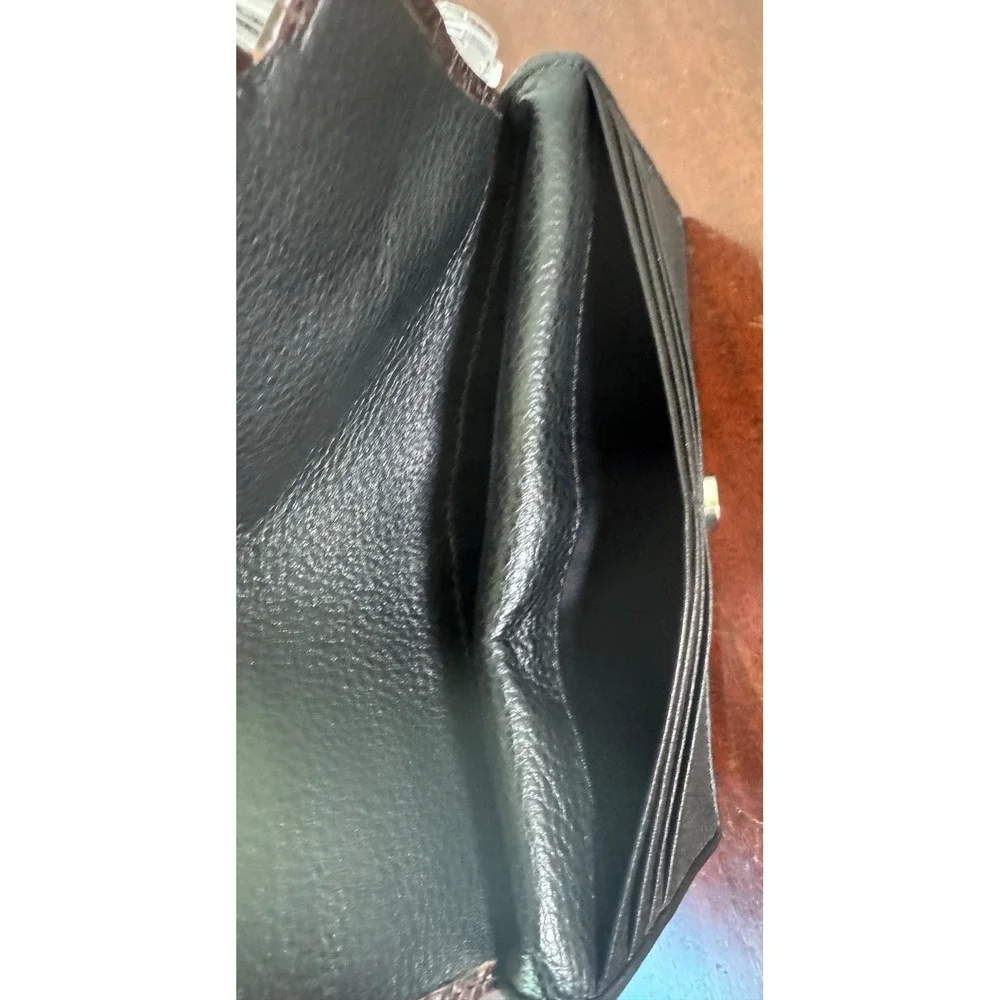 Brighton‎ Gwynevere Wallet Clutch Crossbody Black Brown Croc Embossed Leather